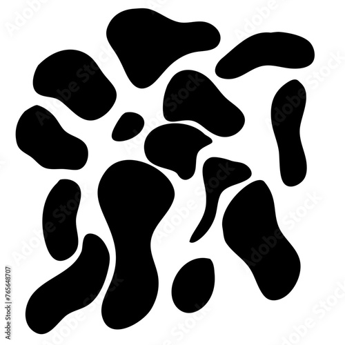 Cow seamless pattern in black, Black Freeform repeating shapes. Cartoon doodle style vector illustration