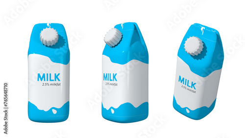 Milk pack 3d icon. blue pack of milk 3d illustration set.