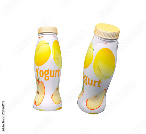 yogurt in white plastic curly bottle for drinks isolated 3d illustration. peach and apple yogurt 3d icon