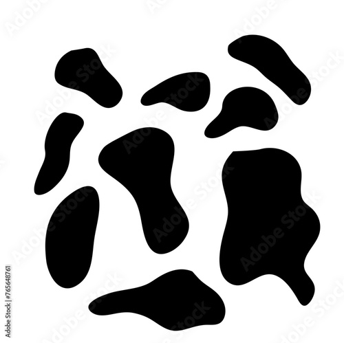 Cow seamless pattern in black, Black Freeform repeating shapes. Cartoon doodle style vector illustration
