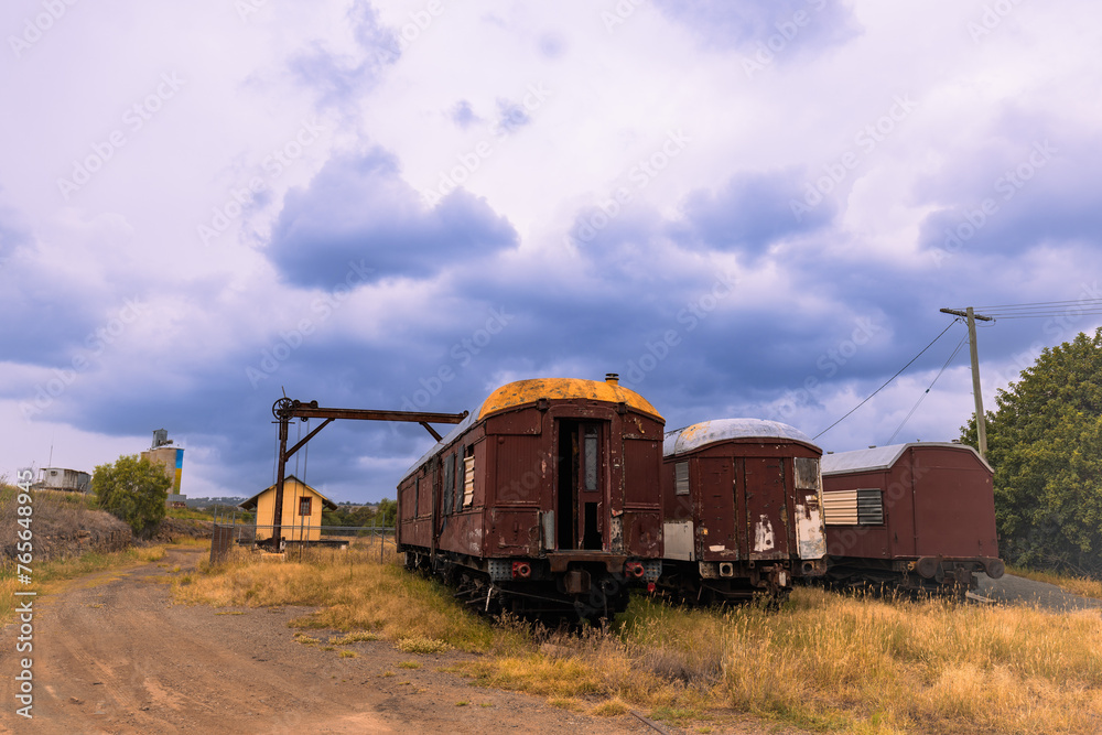 Collection of historic train carriages on display at the historic Merriwa Railway Station Collection of historic train carriages on display at the historic Merriwa Railway Station