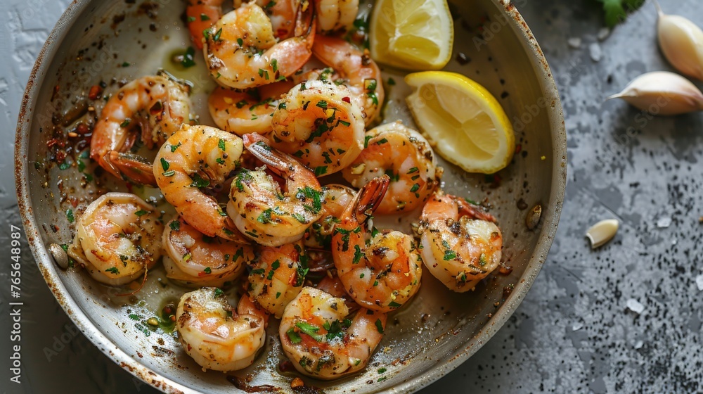Sizzling Shrimp on Grey Background