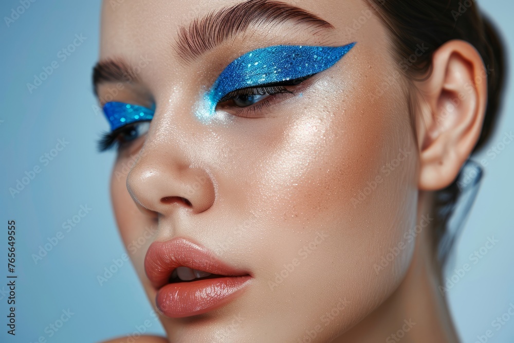 Woman With Blue Makeup and Blue Eyes