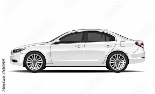 A sleek white modern sedan car in side profile view isolated on a white background  illustrating urban transportation.