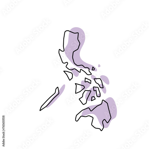 Philippines country simplified map. Violet silhouette with thin black smooth contour outline isolated on white background. Simple vector icon