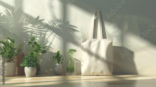 Mockup shopper tote bag handbag on supermarket mall background. Copy space shopping eco reusable bag. Grocey tote-bag accessories. Template blank cutton material canvas cloth. Tote bag mockup