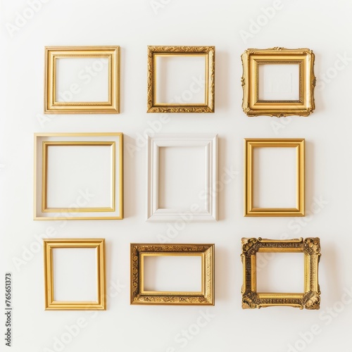 Collection of Empty Photo Frames in Various Shapes on a White Background