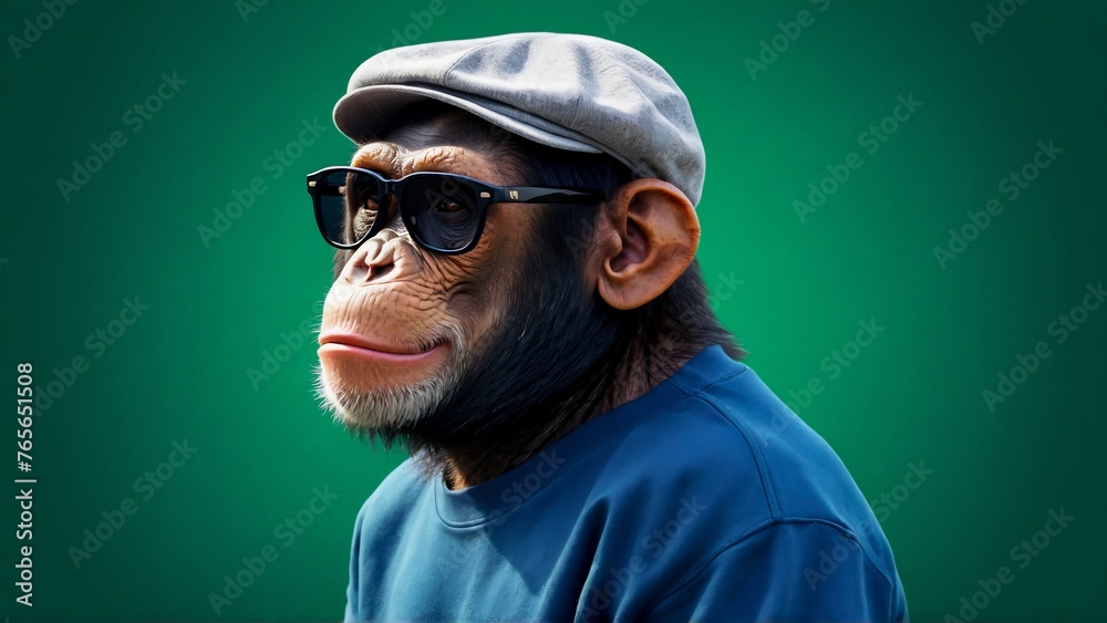 portrait of a chimp , chimpanzee in sunglasses, funny monkey with glasses, monkey wearing a sweatshirt portrait of a chimp , chimpanzee in sunglasses, funny monkey with glasses, monkey wearing a sweatshirt