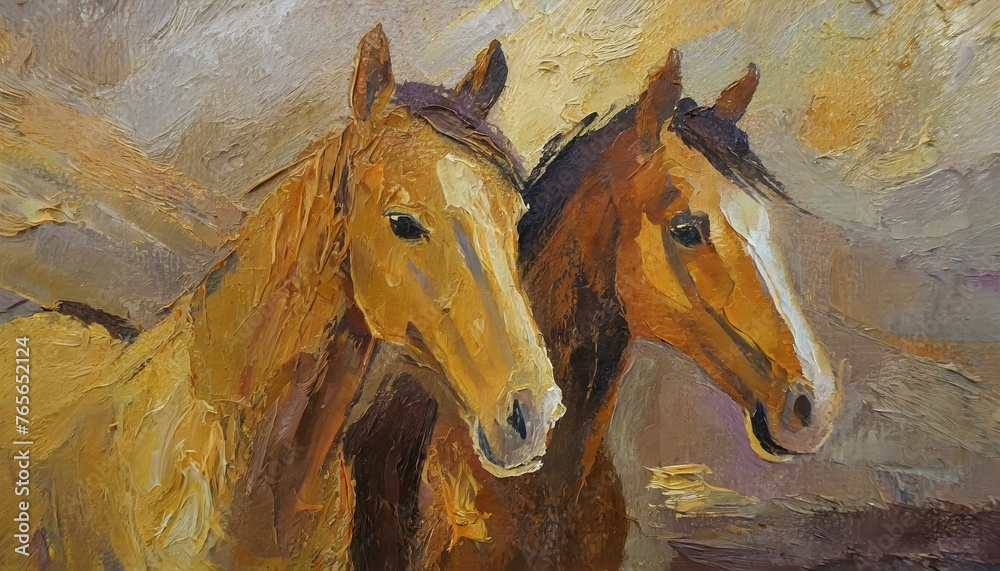 Golden Gallop: Abstract Horse Artwork Featuring Large Strokes of Oil Paint, Perfect for Modern Spaces and Wall Art Displays