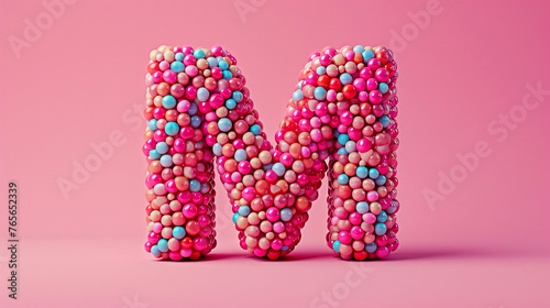 Font design letter "m" made of candy