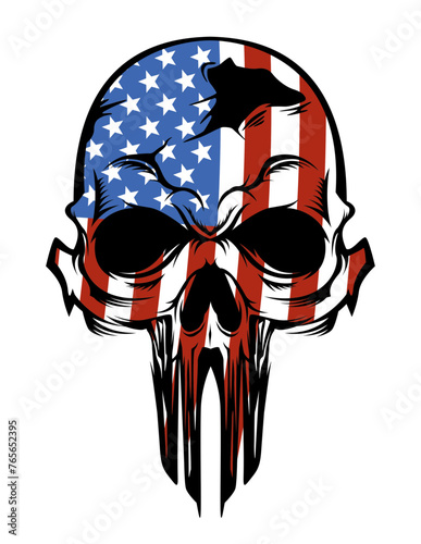 Skull I American Skull I Human Skull I Dead Remains I American Flag I Original Illustration I Vector and Clipart I Cutfile and Stencil