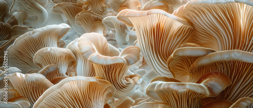 Oyster mushrooms background for design. © Evgeniia