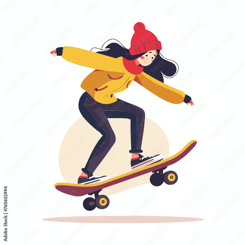 Girl skateboarding design flat flat vector illustra