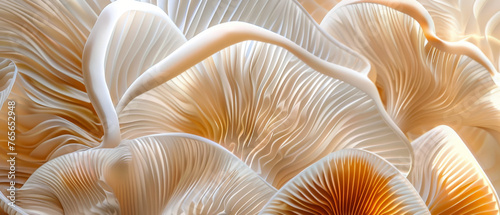 Delicate, organic wavy lines in soft, natural hues create an abstract texture reminiscent of mushrooms, ideal for banners, wallpapers, or backgrounds.