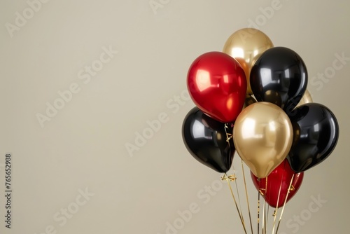 A bunch of multi-colored metallized balloons for party isolated on black background photo
