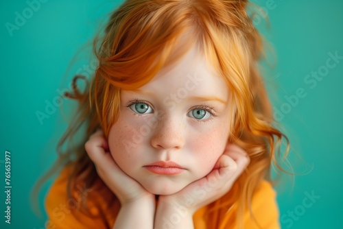 Red-haired girl with a melancholic look
