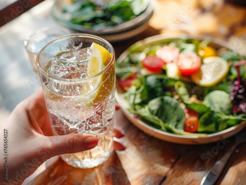Plate of Salad and Glass of Water