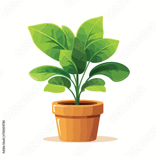 Green home plant in clay pot. Plant in cartoon styl