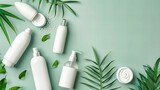 Natural beauty skincare products on a minimal background, highlighting organic and herbal ingredients for facial treatment