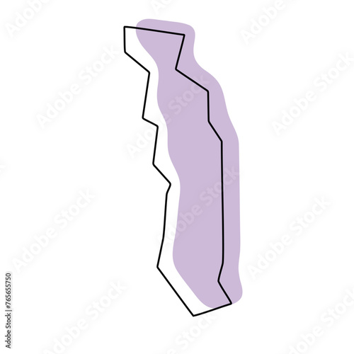 Togo country simplified map. Violet silhouette with thin black smooth contour outline isolated on white background. Simple vector icon