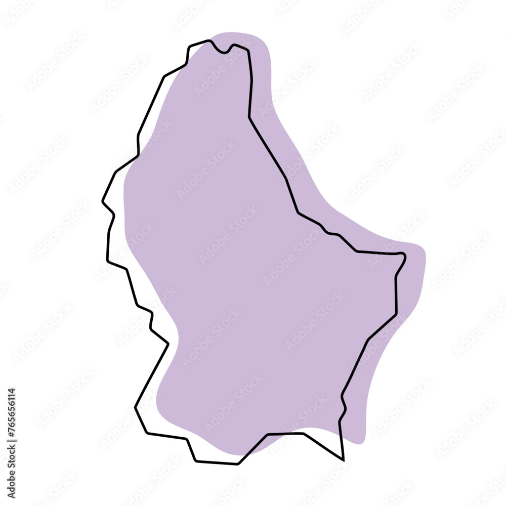 Luxembourg country simplified map. Violet silhouette with thin black smooth contour outline isolated on white background. Simple vector icon Luxembourg country simplified map. Violet silhouette with thin black smooth contour outline isolated on white background. Simple vector icon