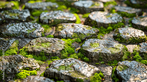 Natures Textures, Green Moss on Old Rock, Abstract Background with Environmental and Botanical Elements