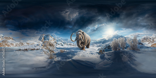 Woolly Mammoth in icy landscape 8K VR 360 Spherical Panorama