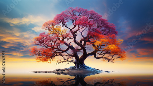  Surreal beauty captured in the form of a tree, its branches embracing a multitude of colors, like a living work of art.  © Riffi artist