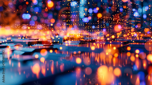 Nighttime city scene with abstract bokeh lights  creating a vibrant and dynamic atmosphere that captures the energy of urban nightlife