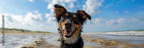 portrait of a happy dog at the beach