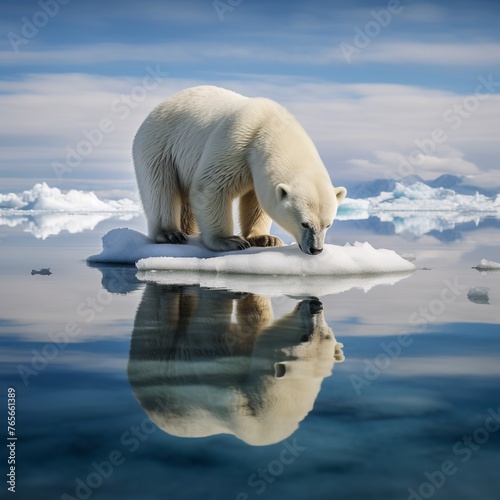 Capture the intricate details of a polar bear struggling to find food on a melting ice cap  showcasing the harsh consequences of global warming on Arctic wildlife