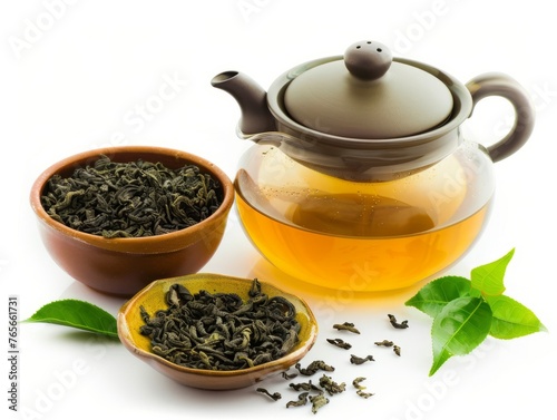 Green tea is rich in polyphenols which may help lower cholesterol levels, Green tea is popular drink in the U.S. photo