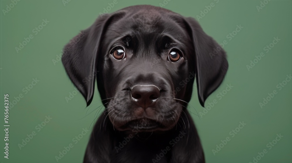Close Up of Black Dog With Green Background