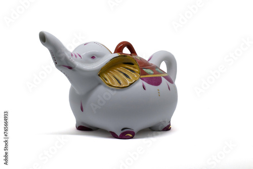 White vintage elephant teapot gold purple