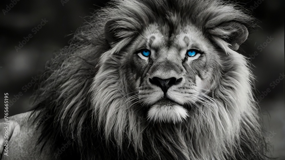 custom made wallpaper toronto digitalMajestic Lion in Monochrome: A Gaze of Blue GENERATIVE AI Brilliance