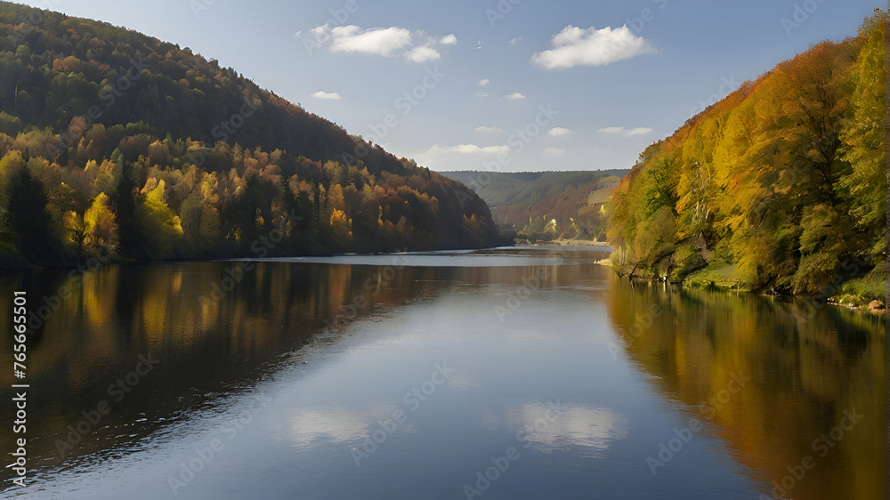 autumnal landscape, river Vltava, Czech republic, Europe autumnal landscape, river Vltava, Czech republic, Europe