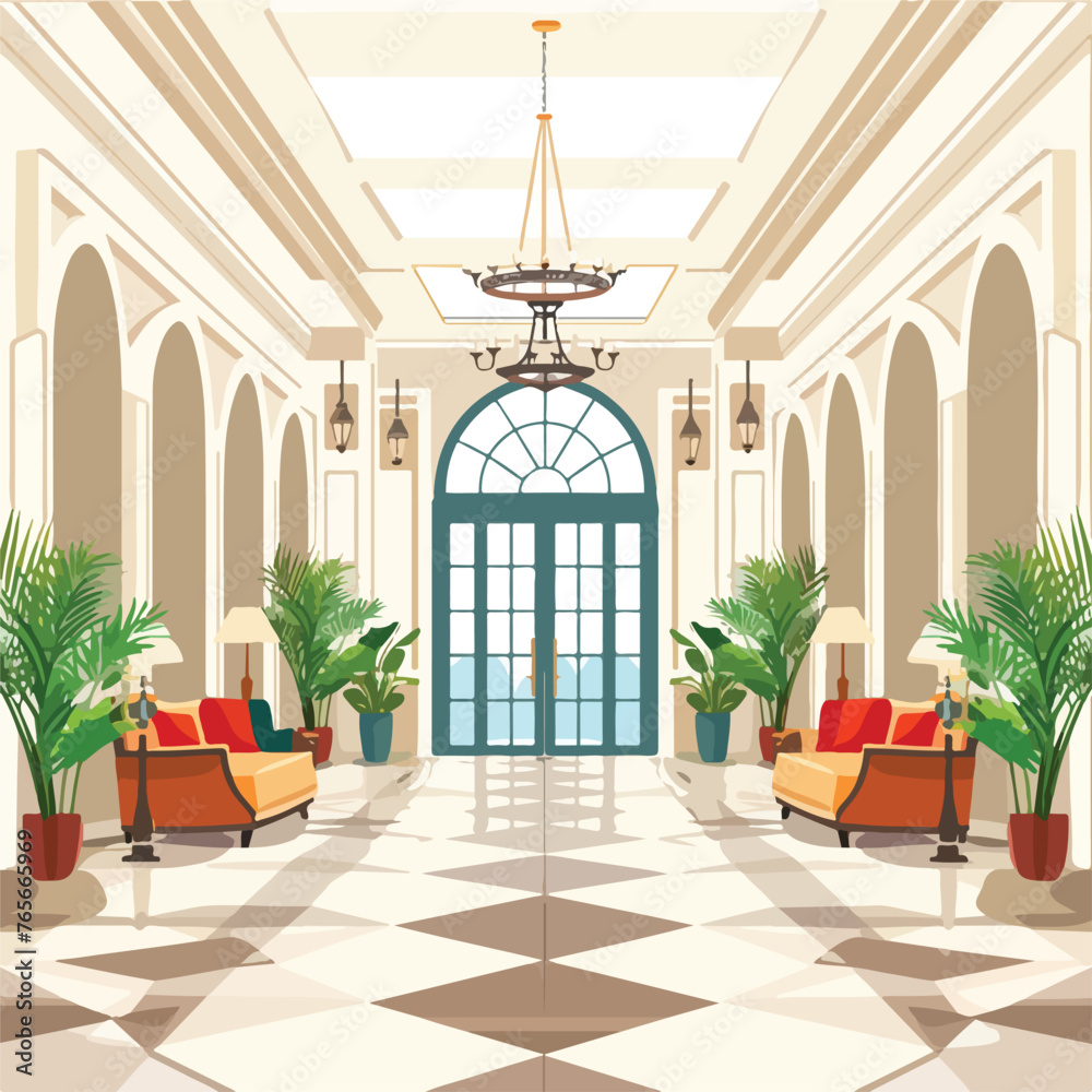 Lobby hall hotel flat vector illustration isolated - obrazy, fototapety, plakaty 
