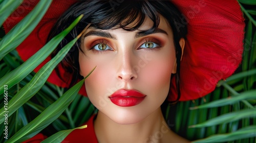 Woman With Wet Hair Standing by Palm Tree