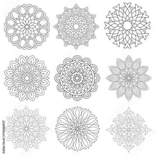 9 Set Floral Creativity Mandala For Coloring book Design (ID: 765666937)