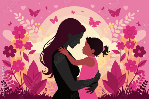 Mother s day mom hugging baby vector art illustration