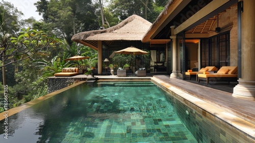 Large Pool With Palm Trees and Umbrellas