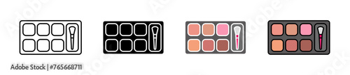 Cosmetic Blusher and Beauty Kit Icons. Facial Makeup Compact Box Symbols.