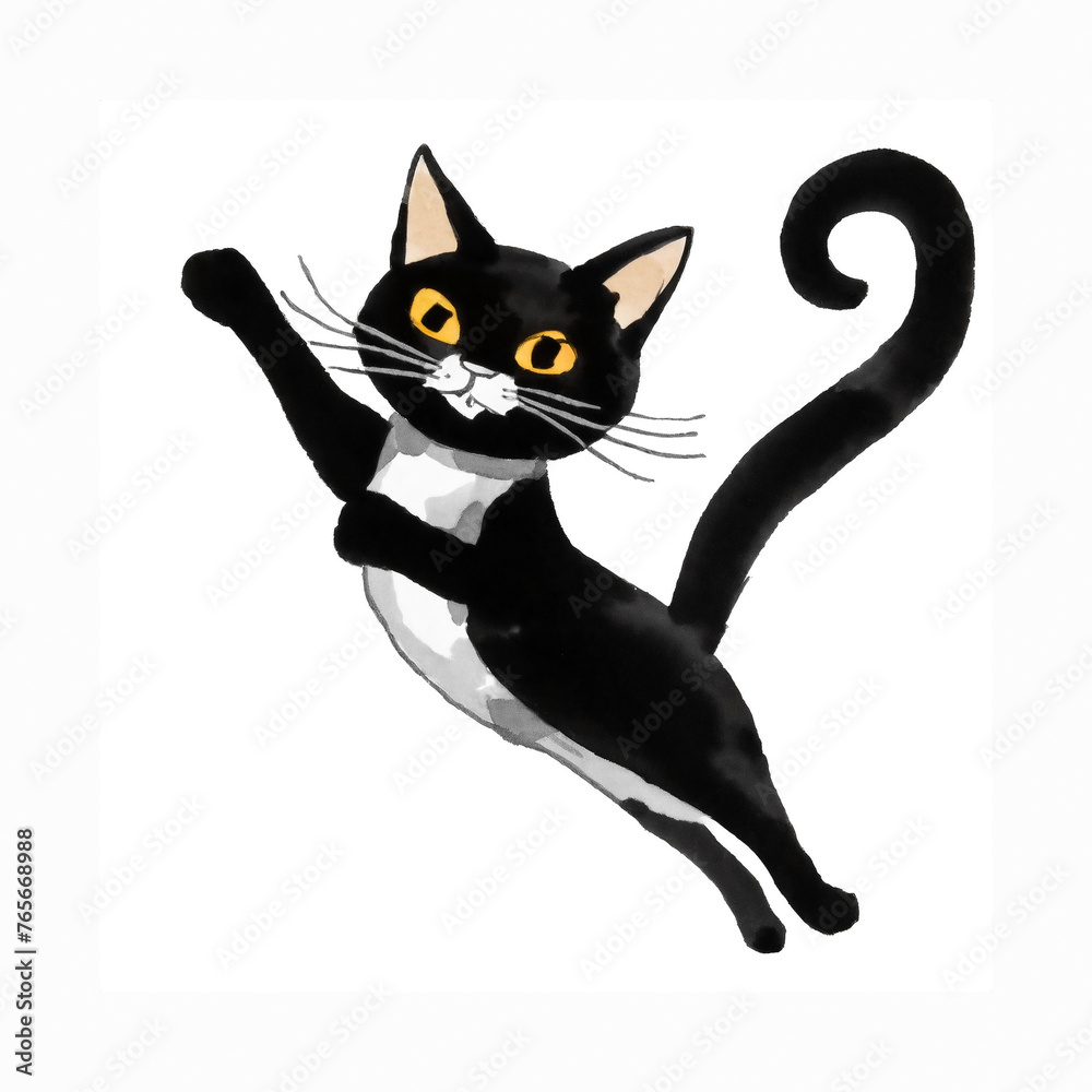 ダンスをする黒猫のイラスト