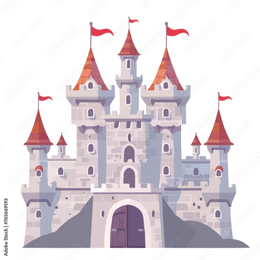 Medieval castle on hill vector illustration. Fortif