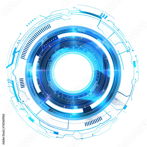 High-tech digital interface with concentric neon blue circles and a clear central area for futuristic software or sci-fi graphics.