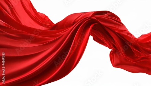 Flying red silk fabric. Waving satin cloth isolated on white background. 