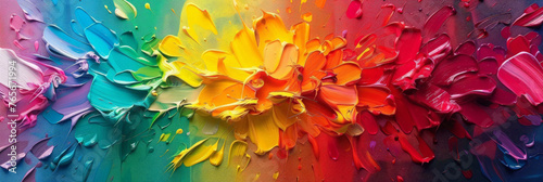 Abstract explosion of colors  colorful oil brushstroke  pallet knife paint on canvas background  banner