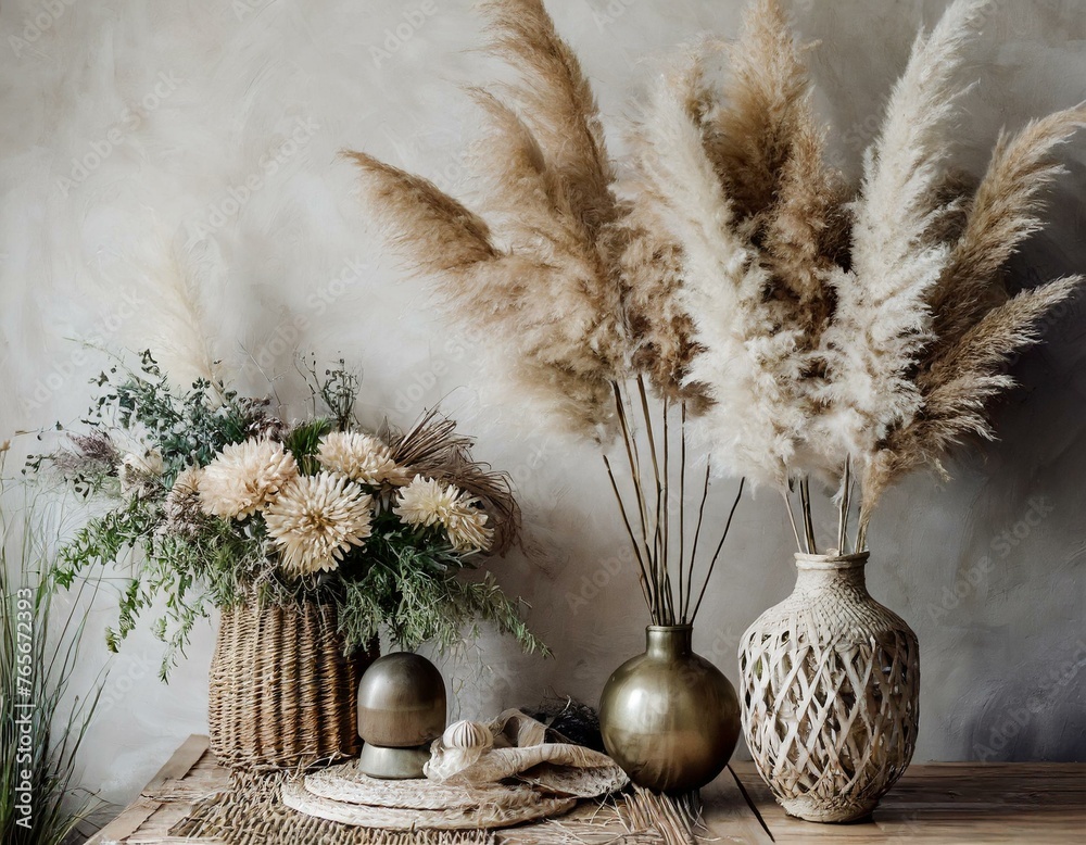 Obraz premium Trawa pampasowa w wazonie dekoracja wystrój