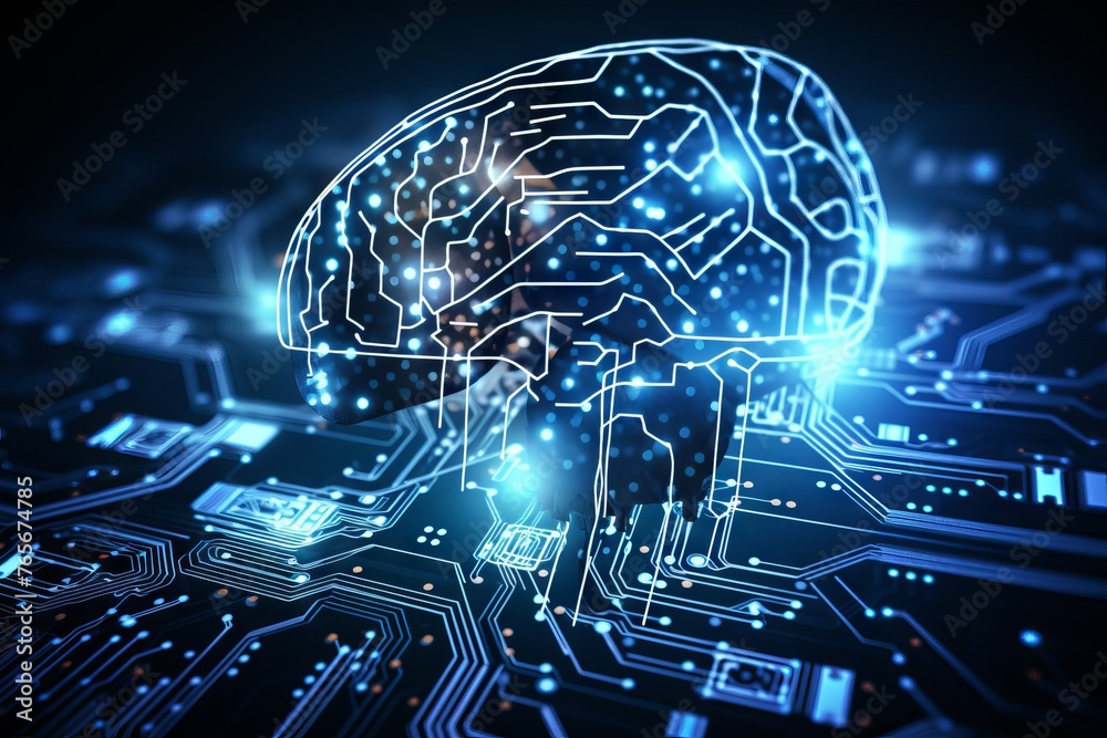 head with a technological digital circuit and luminous patterns symbolizing artificial intelligence and machine thinking head with a technological digital circuit and luminous patterns symbolizing artificial intelligence and machine thinking