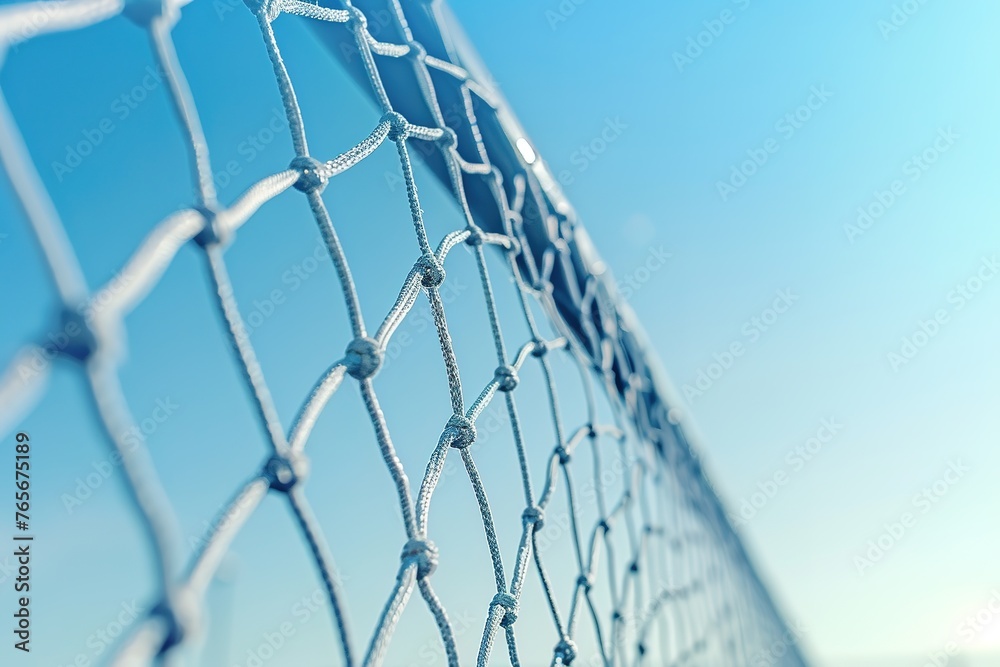 Close-up of a soccer net against a clear blue sky. Close-up of a soccer net against a clear blue sky.
